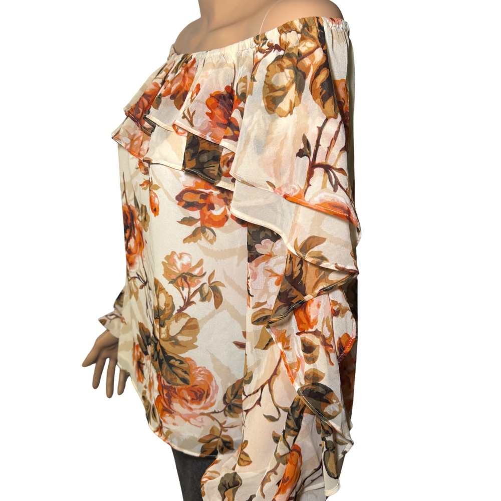 White House Black Market Floral Off Shoulder Ruffle Blouse Small WHBM - Picture 4 of 7
